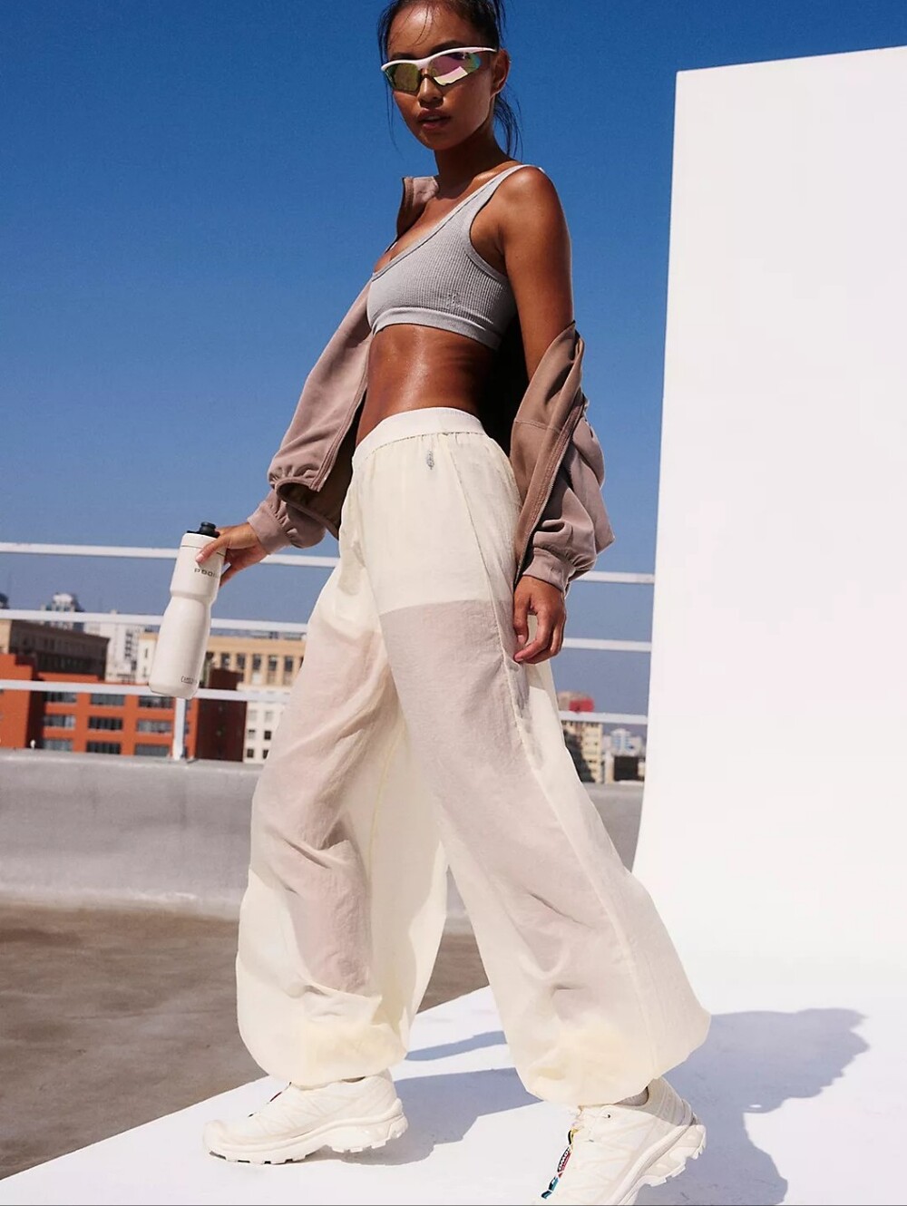 Nwr Free People Movement Sheer Baloon Pants Size Medium Ivory - Picture 2 of 4